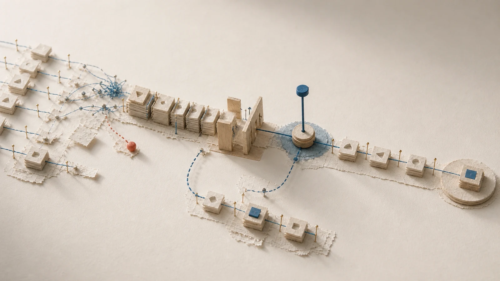 Maqueta física de un proceso con esperas, desvíos y un punto claro de automatización