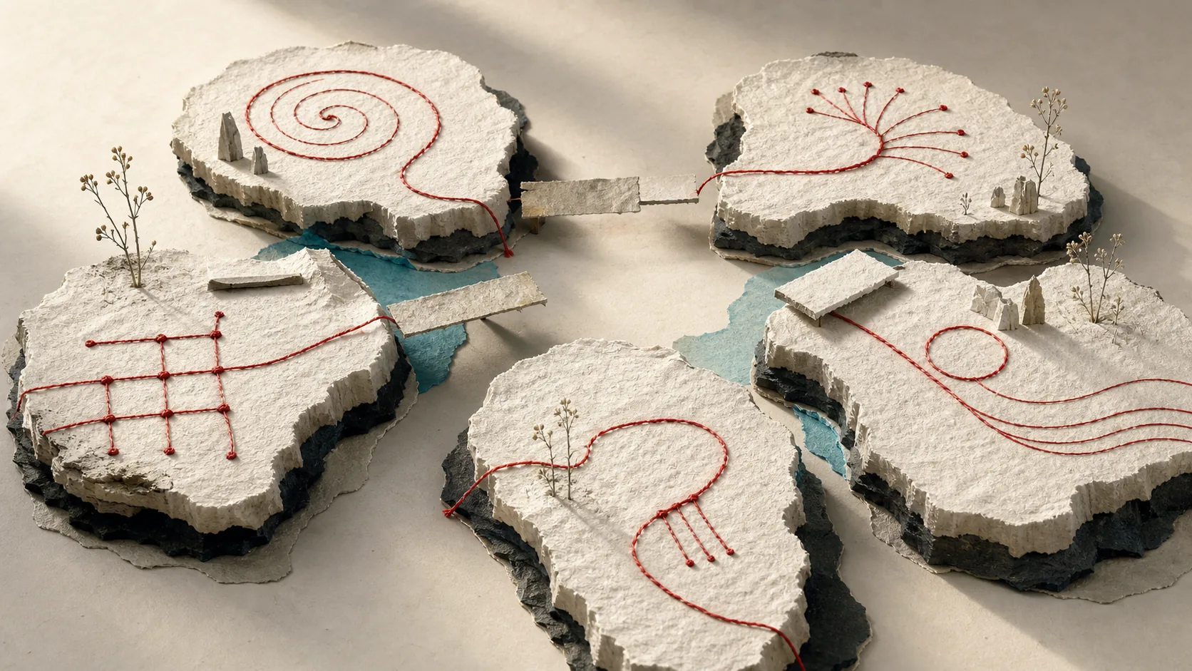 Islas de papel separadas que representan silos de datos